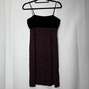 Emanuel Ungaro Vintage‎ Silk Beaded Dress Velvet Bodice Babydoll Y2K Whimsigoth